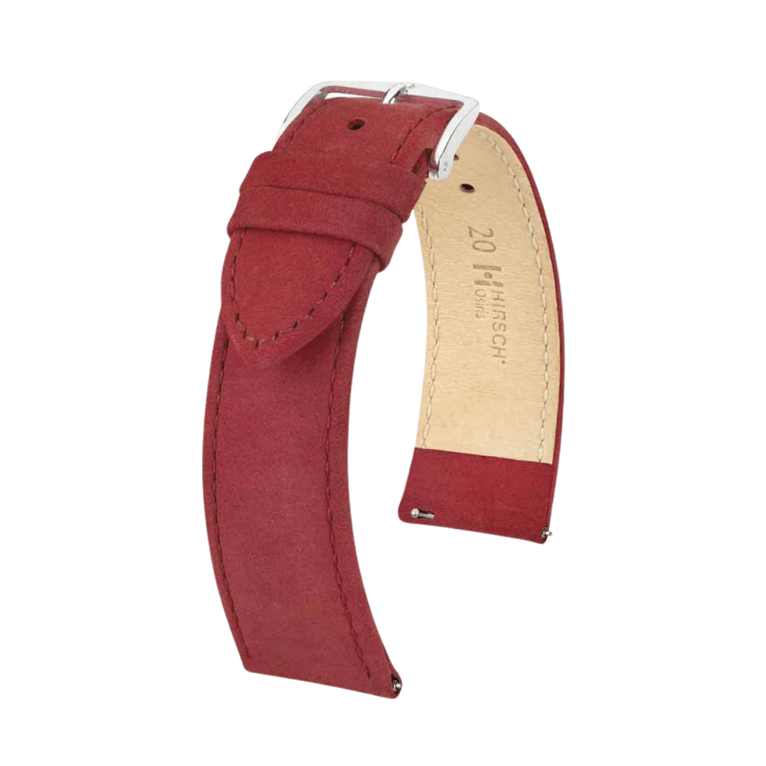 Hirsch Osiris Burgundy Silver Buckle Watch Band