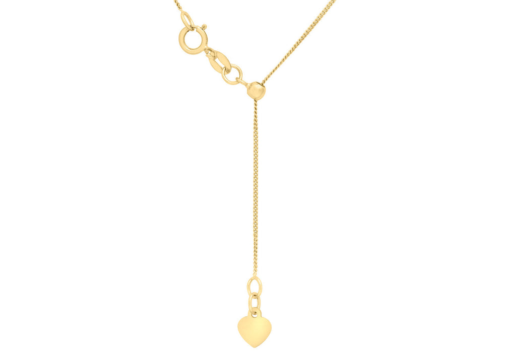 9K Yellow Gold 24 Adjustable Heart Slider Curb Chain 56cm