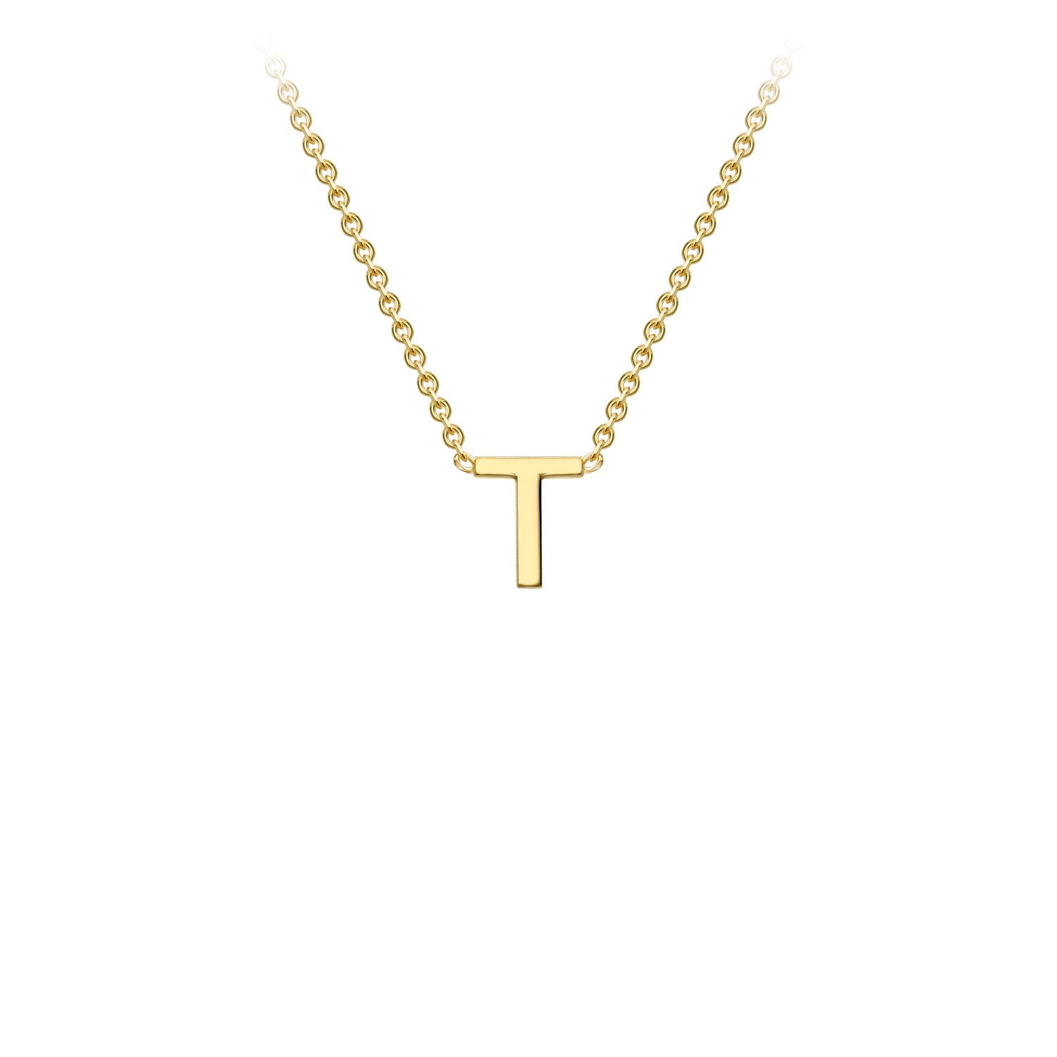 9K Yellow Gold 'T' Initial Adjustable Letter Necklace 38/43cm
