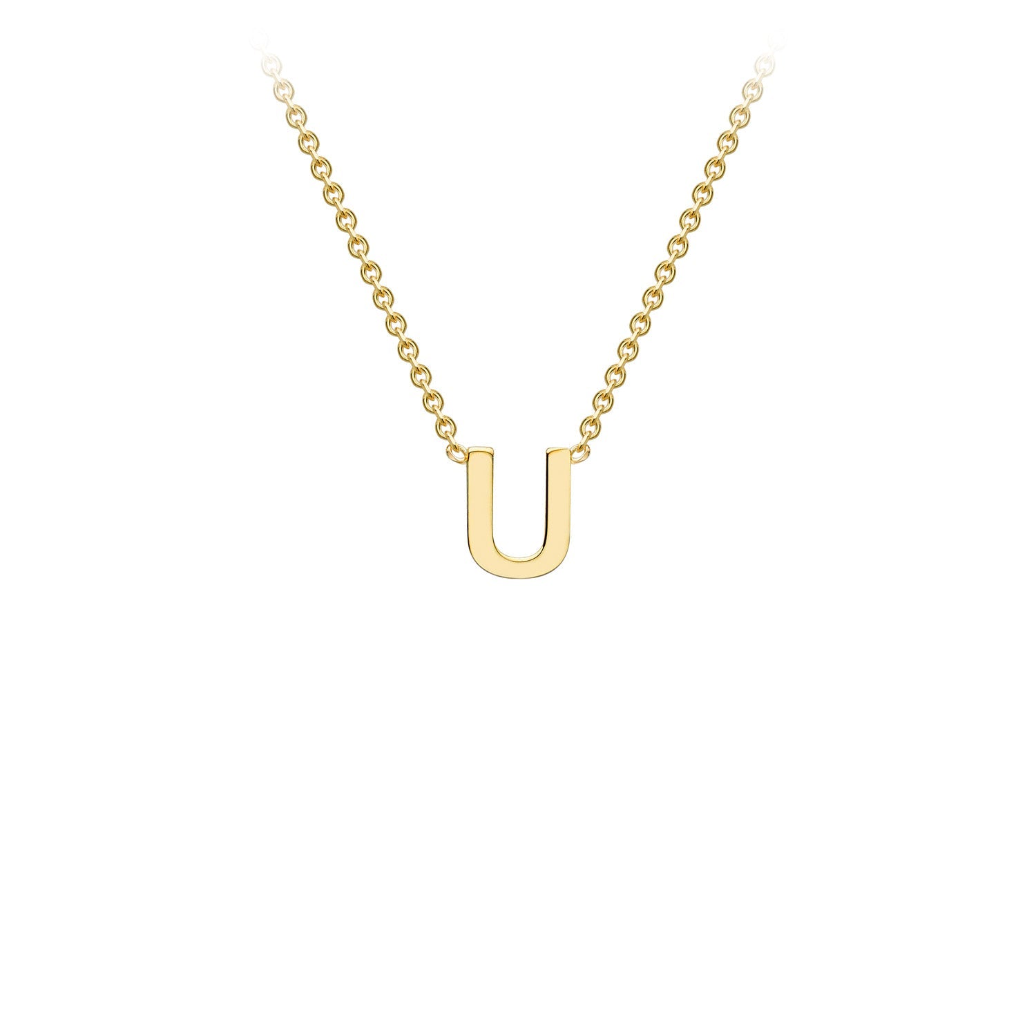9K Yellow Gold 'U' Initial Adjustable Letter Necklace 38/43cm