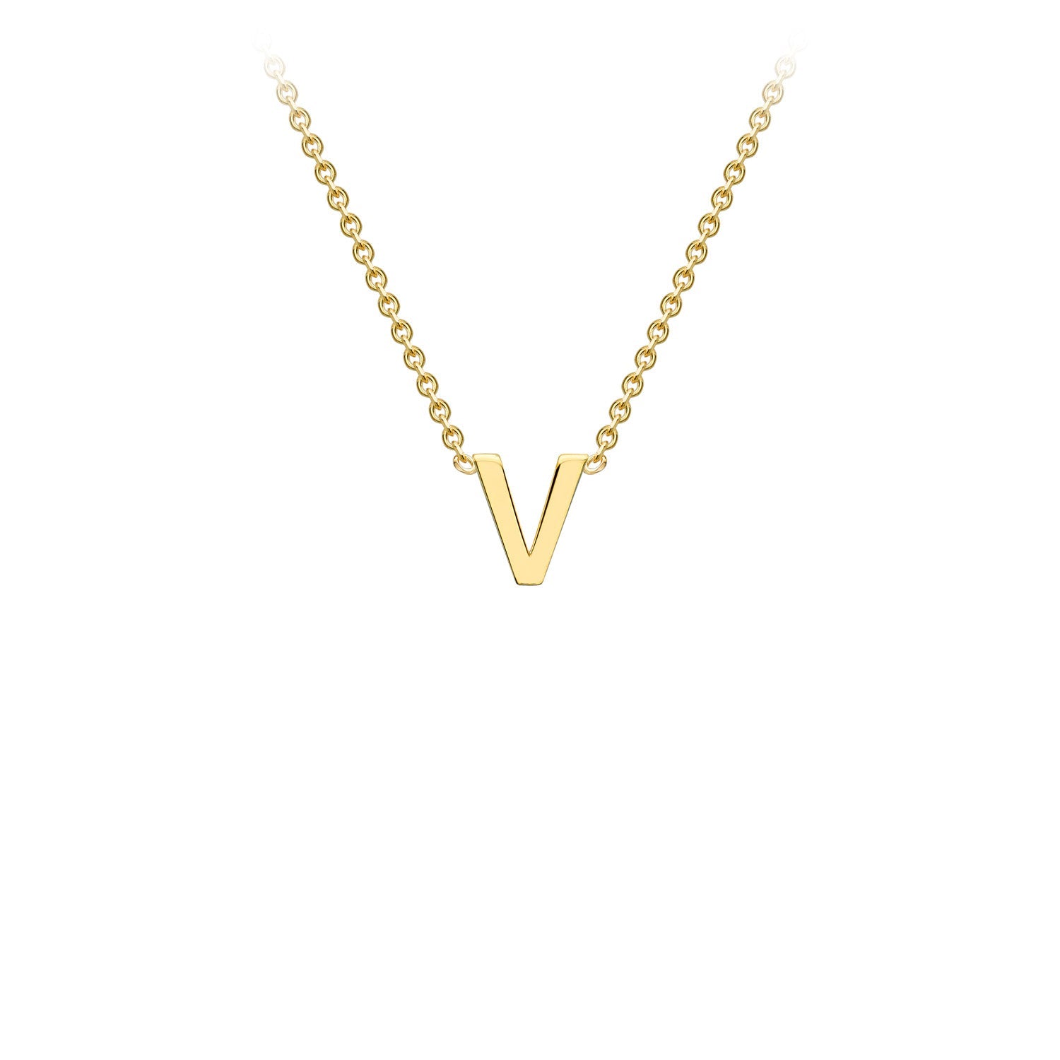 9K Yellow Gold 'V' Initial Adjustable Letter Necklace 38/43cm