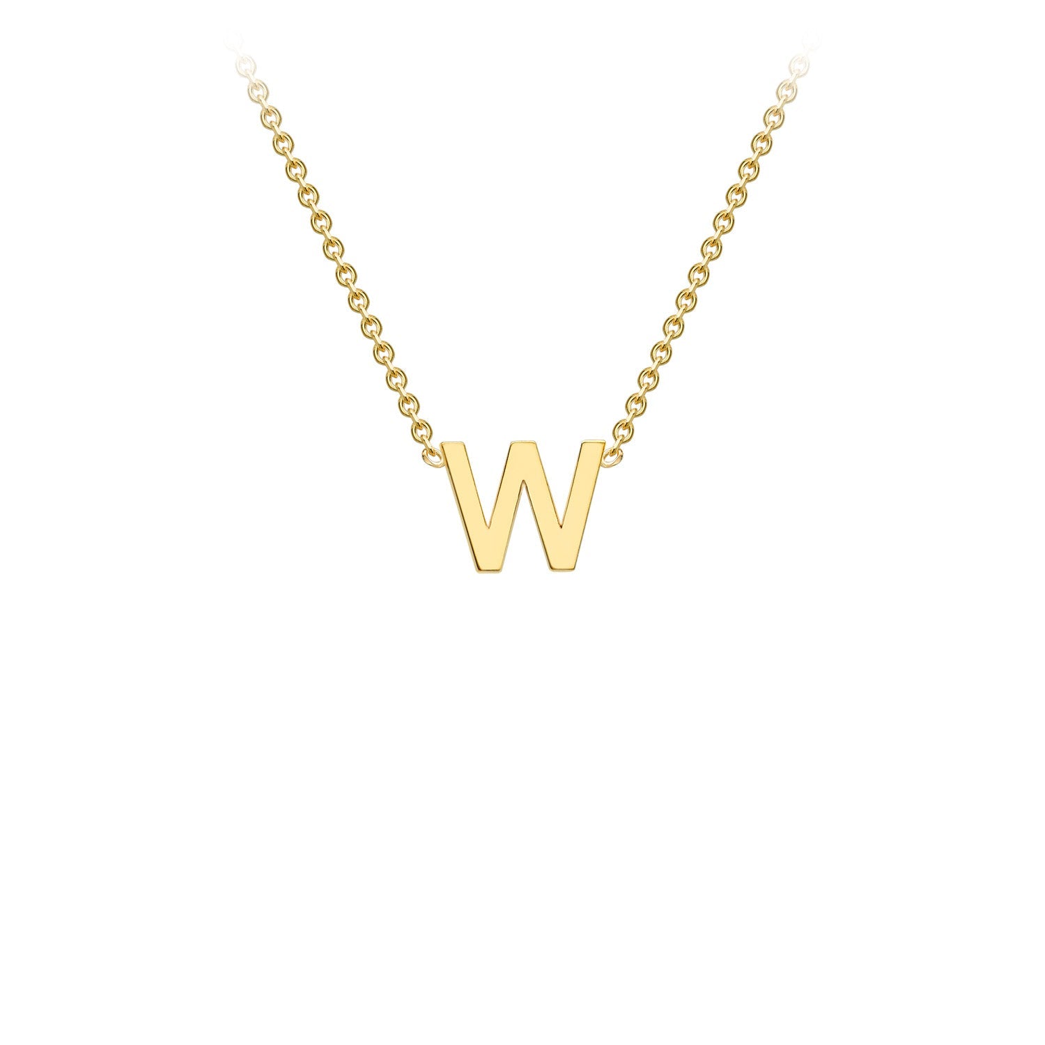 9K Yellow Gold 'W' Initial Adjustable Letter Necklace 38/43cm