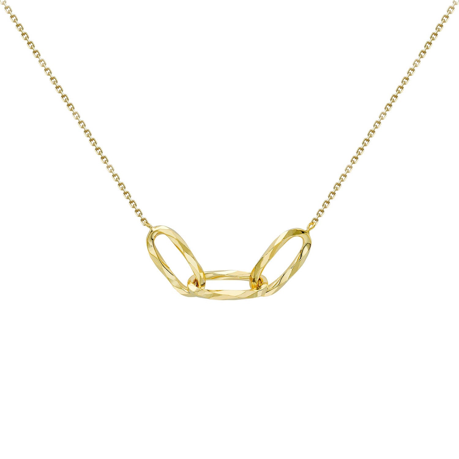 9K Yellow Gold Diamond Cut Oval Necklace 43-46cm