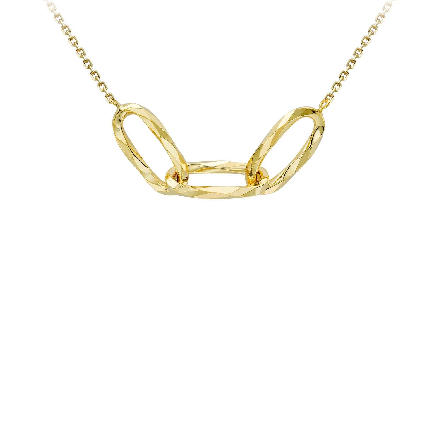 9K Yellow Gold Diamond Cut Oval Necklace 43-46cm