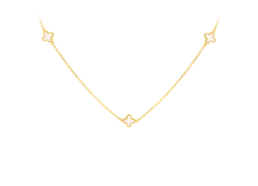9K Yellow Gold 3 Mother-of-Pearl Petal Necklace 40-42.5 cm