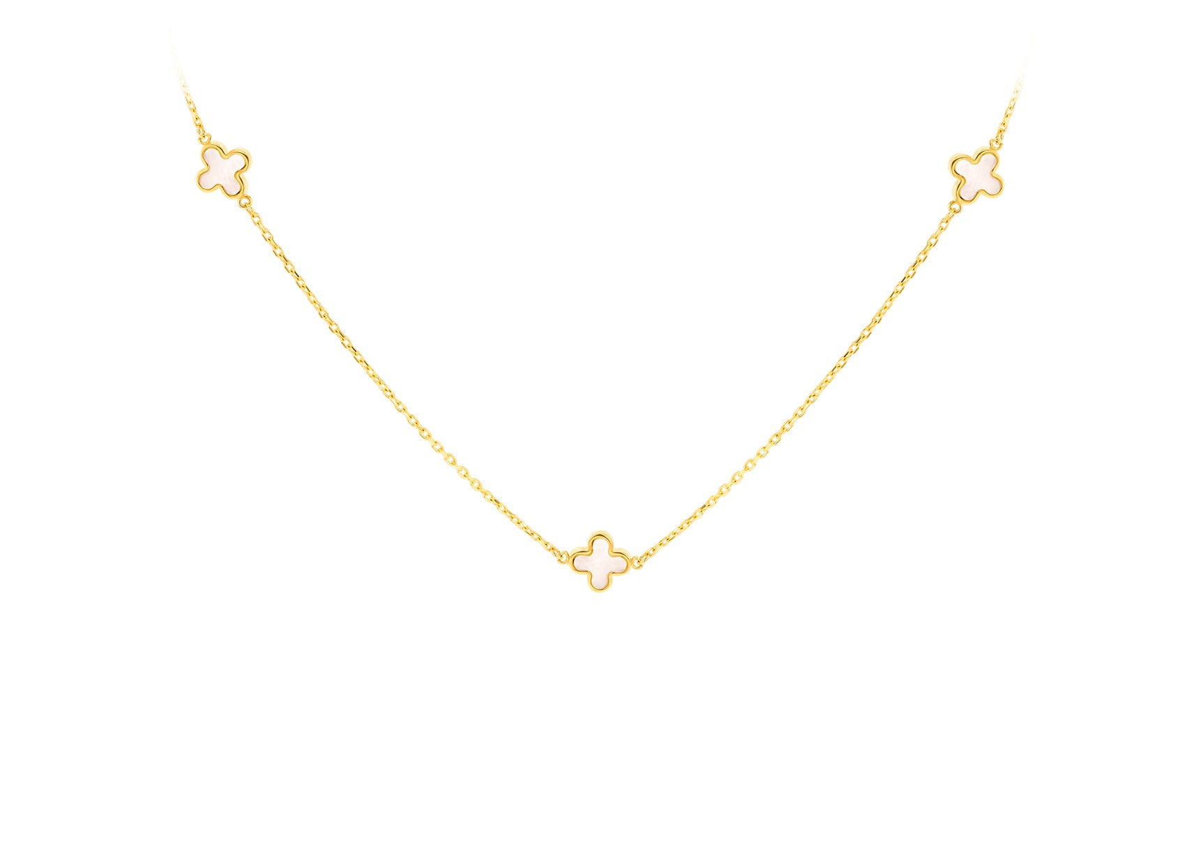 9K Yellow Gold 3 Mother-of-Pearl Petal Necklace 40-42.5 cm
