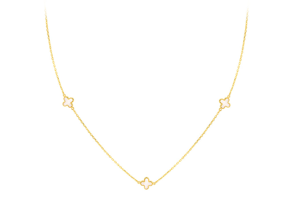 9K Yellow Gold 3 Mother-of-Pearl Petal Necklace 40-42.5 cm