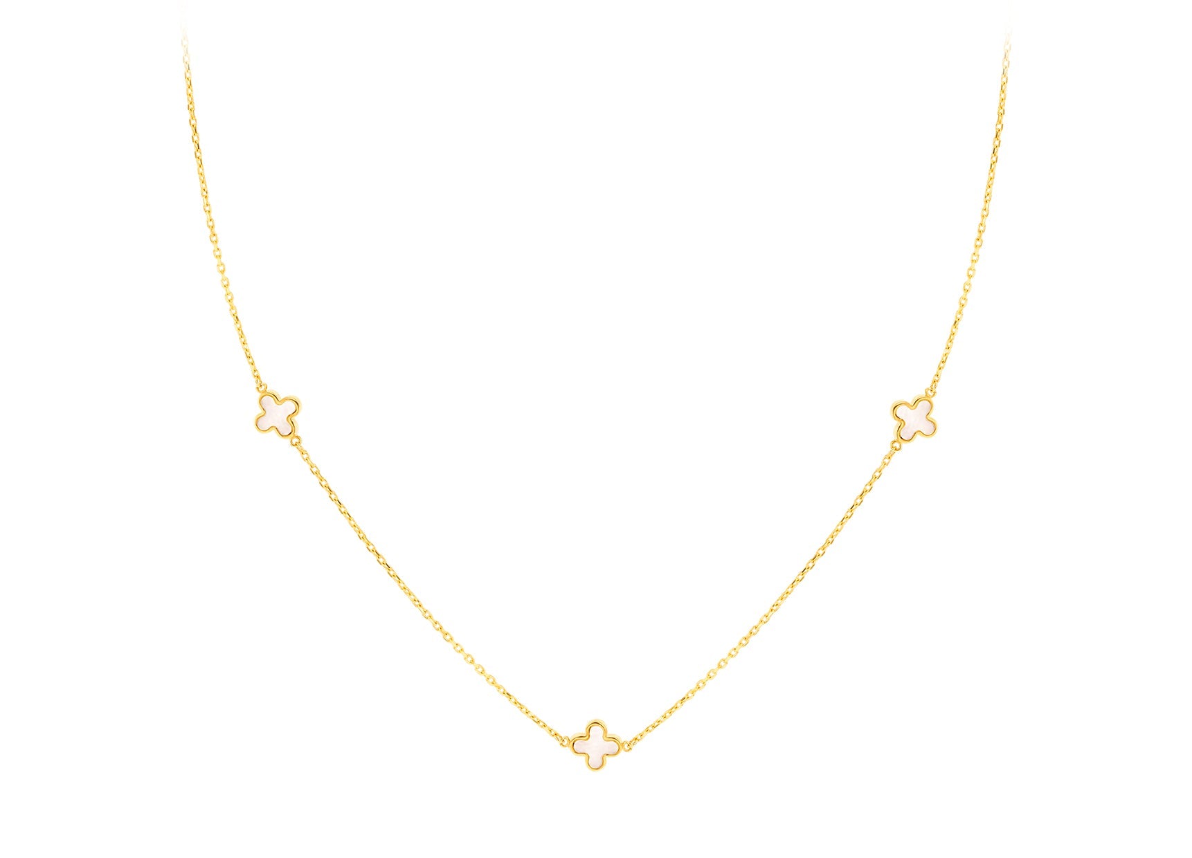 9K Yellow Gold 3 Mother-of-Pearl Petal Necklace 40-42.5 cm