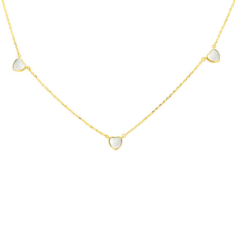 9K Yellow Gold Mop Heart Necklace 41+2.5cm