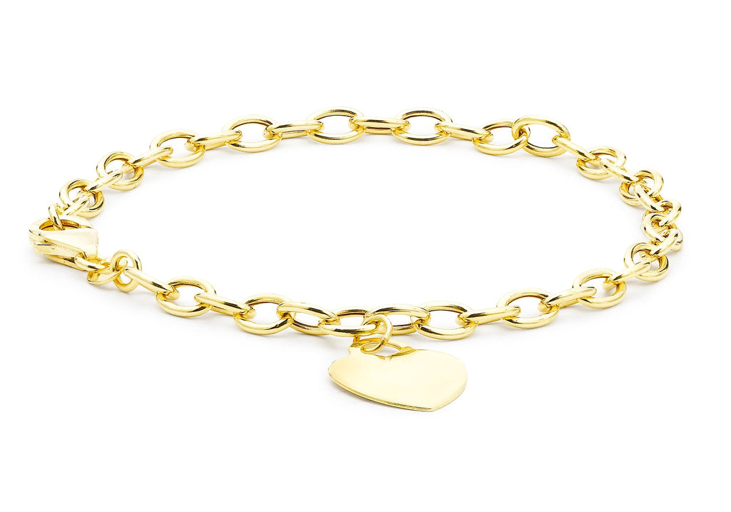9K Yellow Gold Oval Belcher & Heart Tag Bracelet 18 cm