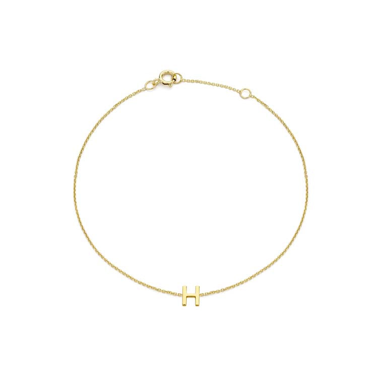 9K Yellow Gold Mini Initial 'H' Bracelet 15.5-19cm