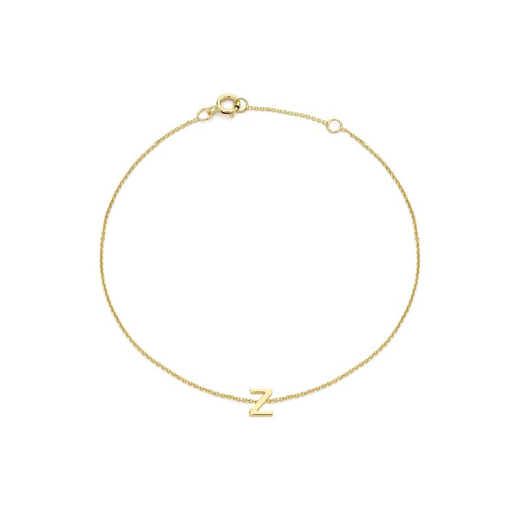 9K Yellow Gold Mini Initial 'Z' Bracelet 15.5-19cm
