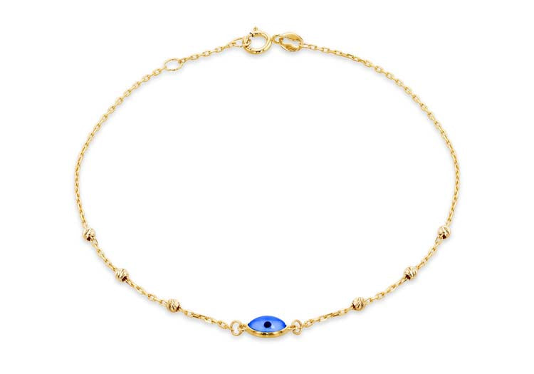 9K Yellow Gold Evil Eye Dc Ball Bracelet 19cm