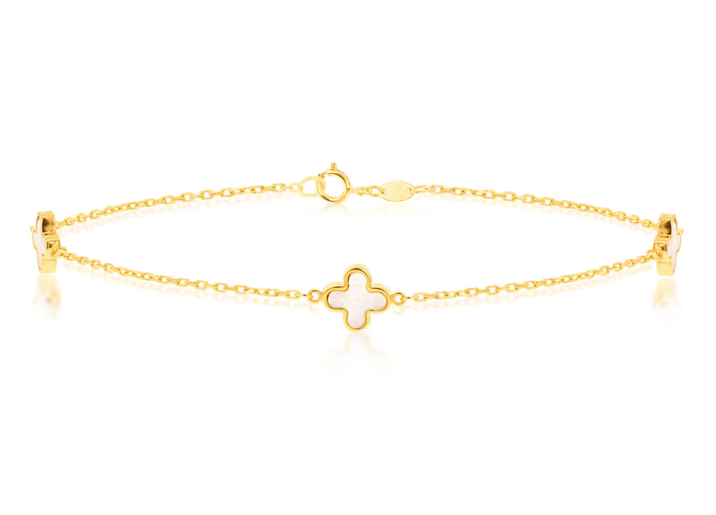 9K Yellow Gold 3 Mother-of-Pearl Petal Bracelet 19 cm