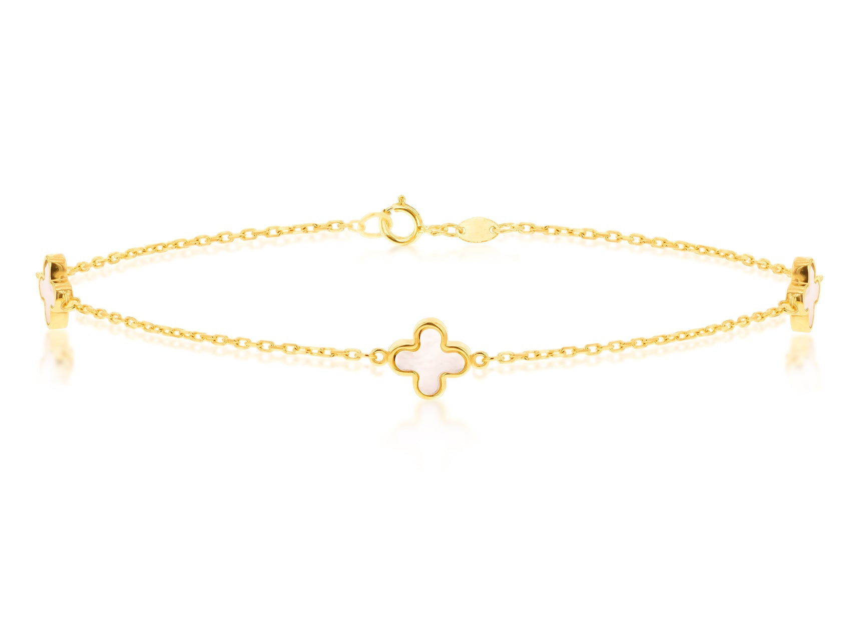 9K Yellow Gold 3 Mother-of-Pearl Petal Bracelet 19 cm