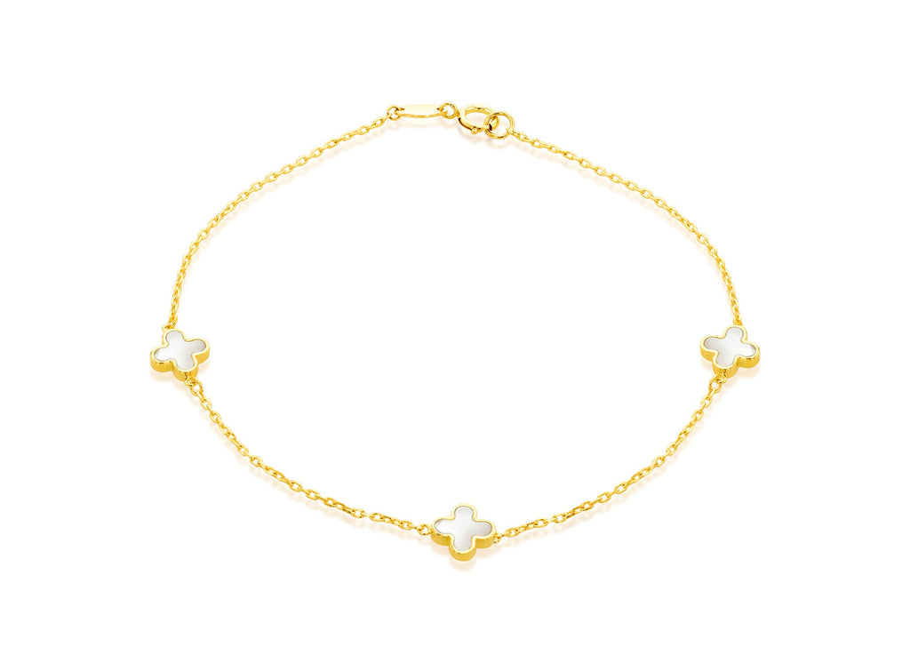 9K Yellow Gold 3 Mother-of-Pearl Petal Bracelet 19 cm