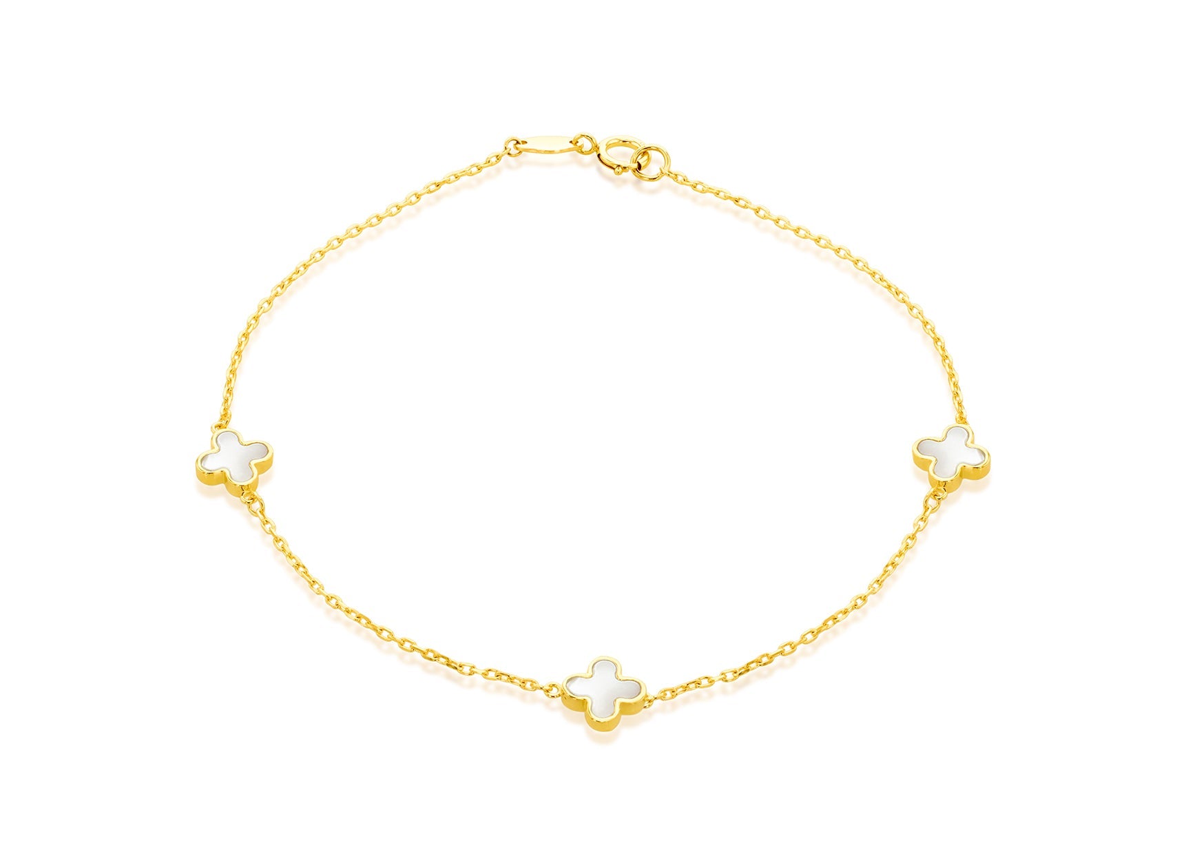 9K Yellow Gold 3 Mother-of-Pearl Petal Bracelet 19 cm