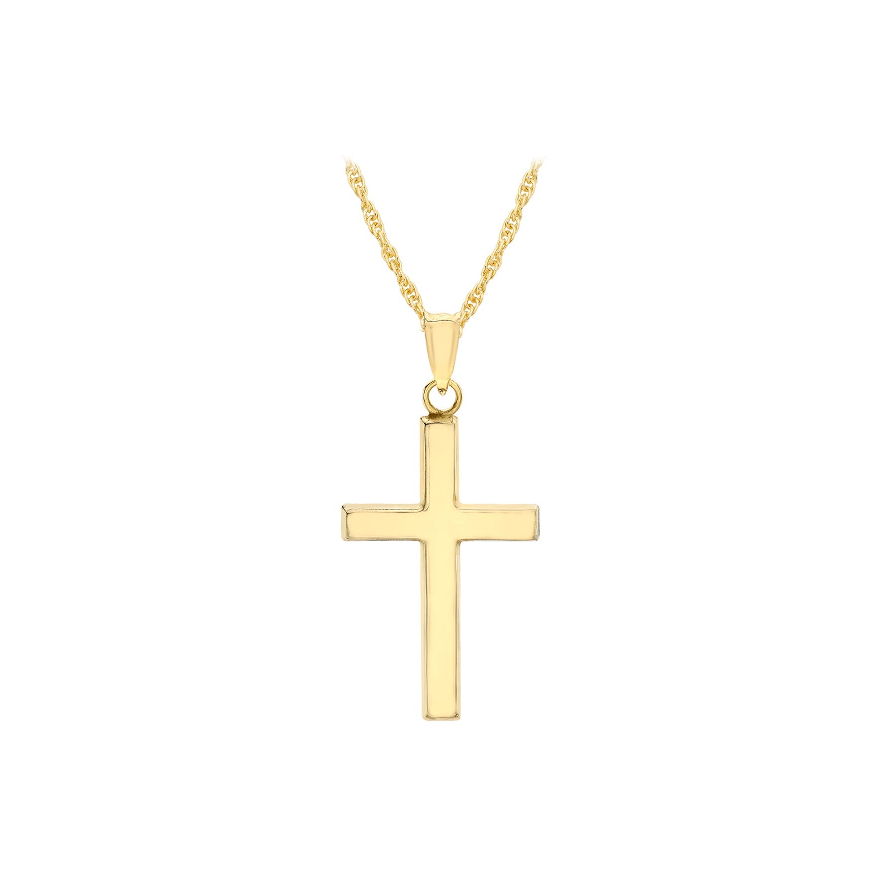 9K Yellow Gold 15mm x 25mm Cross 14 'Prince of Wales' Chain Necklace 46cm