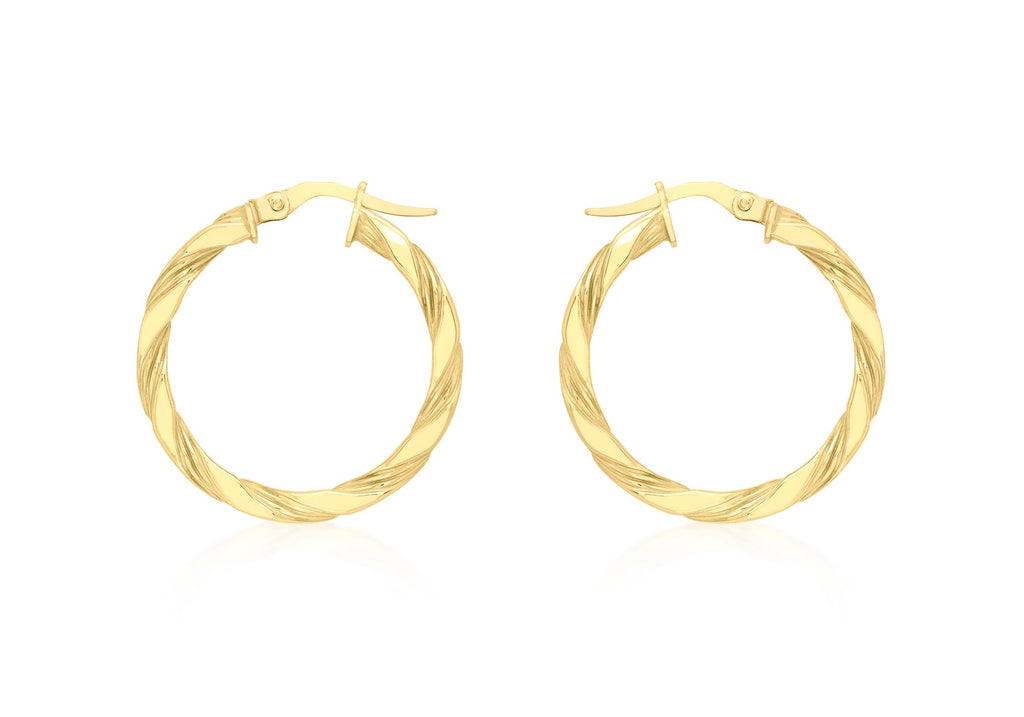 9K Yellow Gold Flat Twist Hoops 20 mm