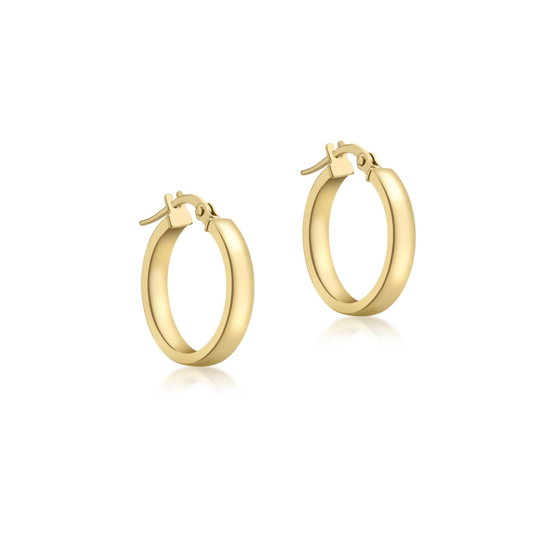 9K Yellow Gold 3mm Rectangular-Tube 15mm Hoop Creole Earrings