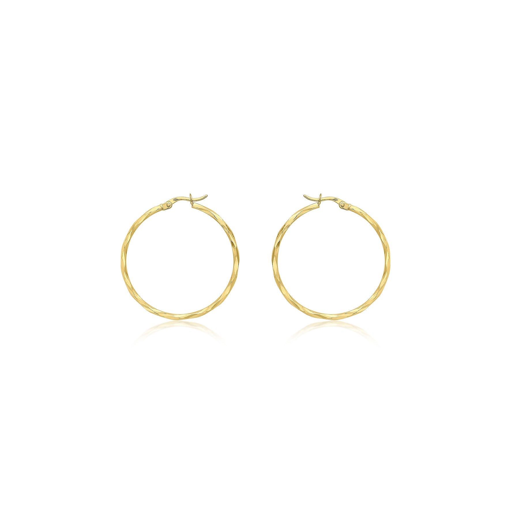 9K Yellow Gold 33mm Diamond Cut Faceted Hoop Creole Earrings