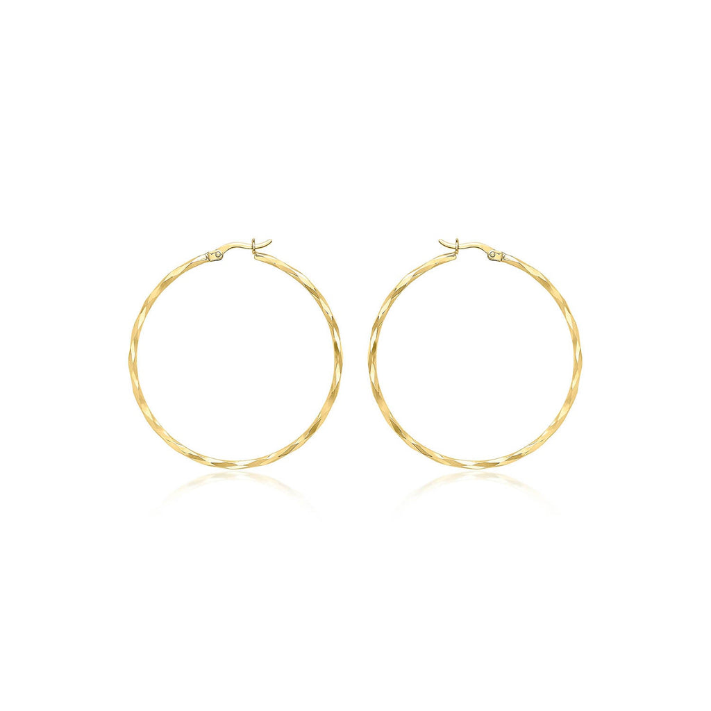 9K Yellow Gold Diamond Cut Hoop Earrings 42mm
