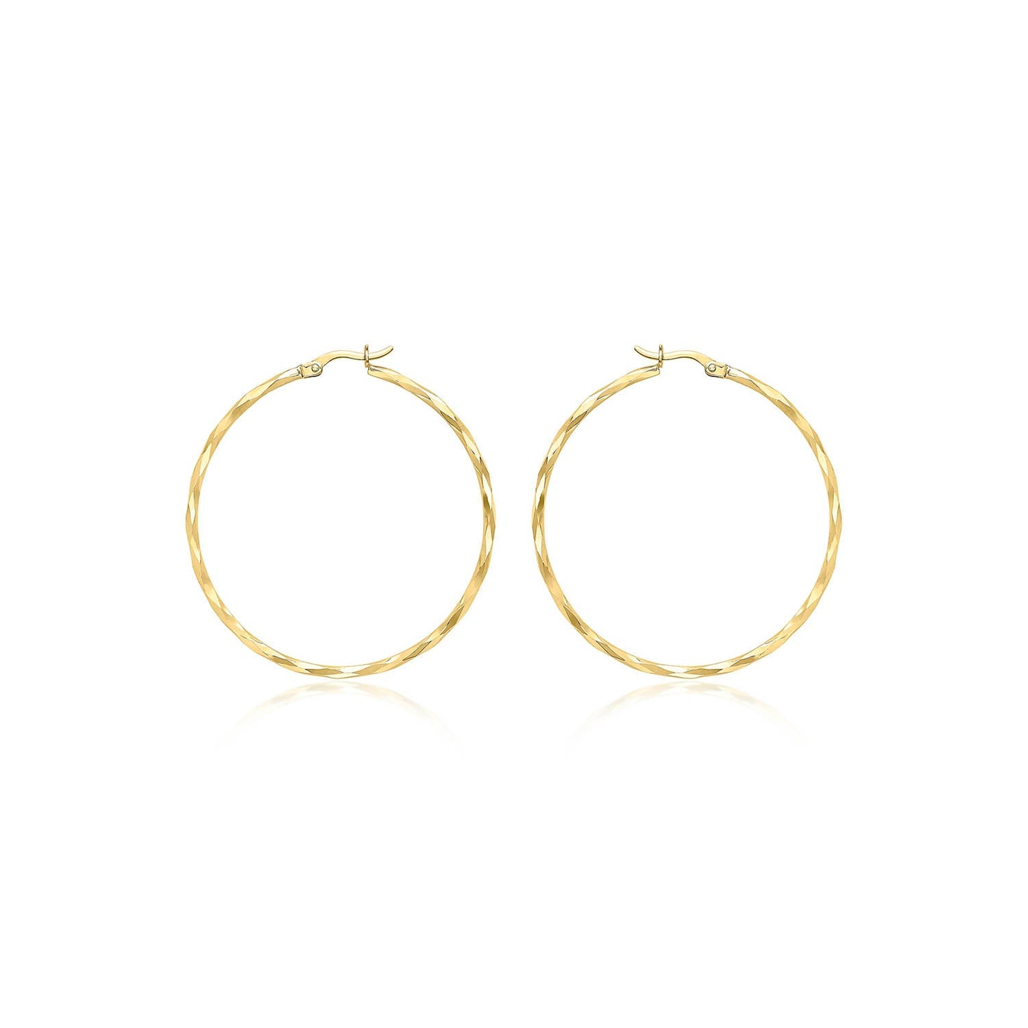 9K Yellow Gold Diamond Cut Hoop Earrings 42mm