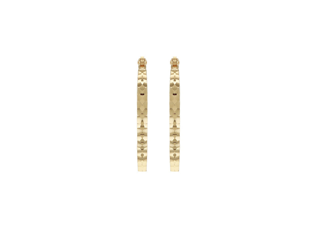 9K Yellow Gold Hollow Diamond-Cut Med Oval Hoop Earrings