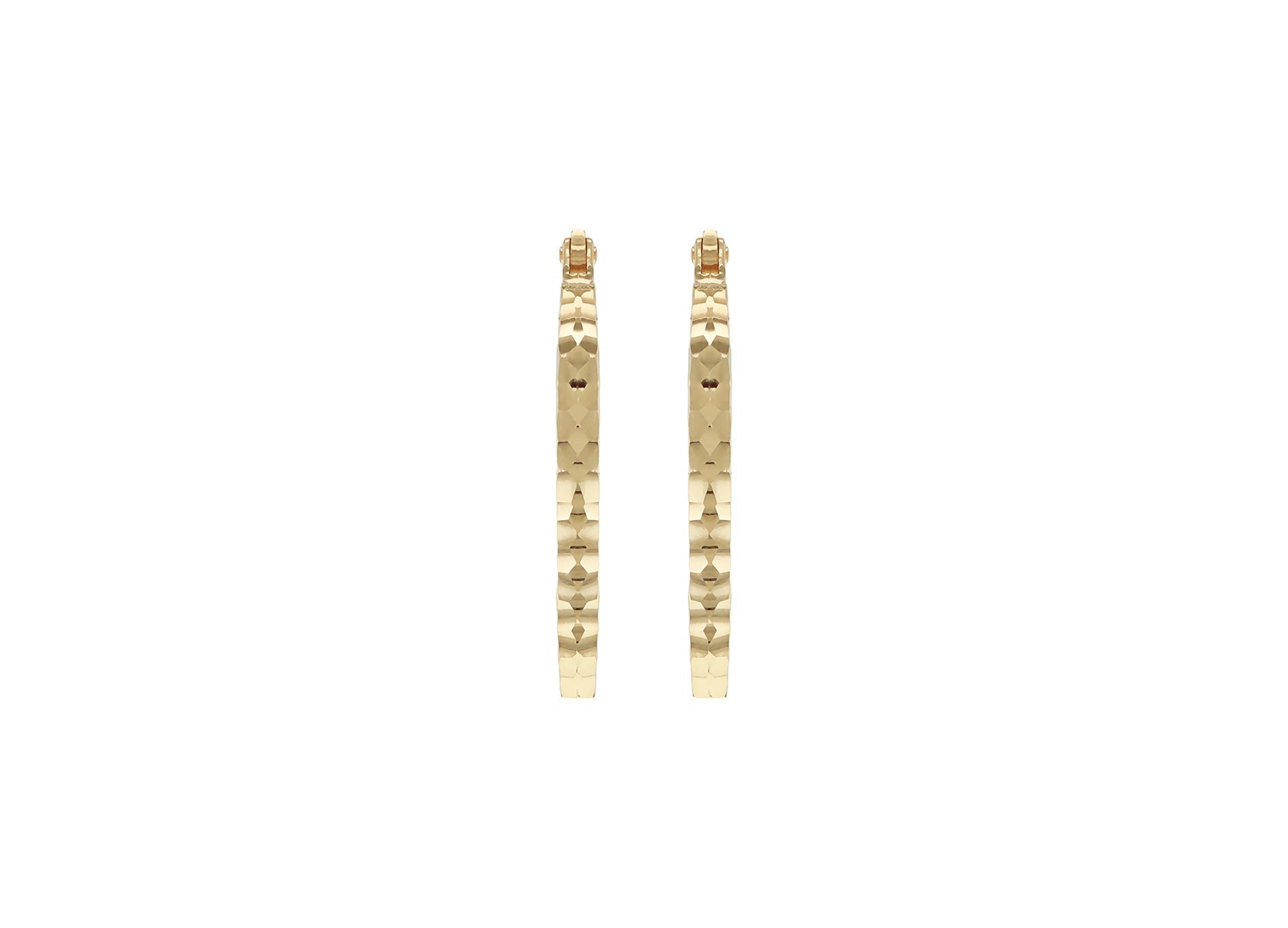 9K Yellow Gold Hollow Diamond-Cut Med Oval Hoop Earrings
