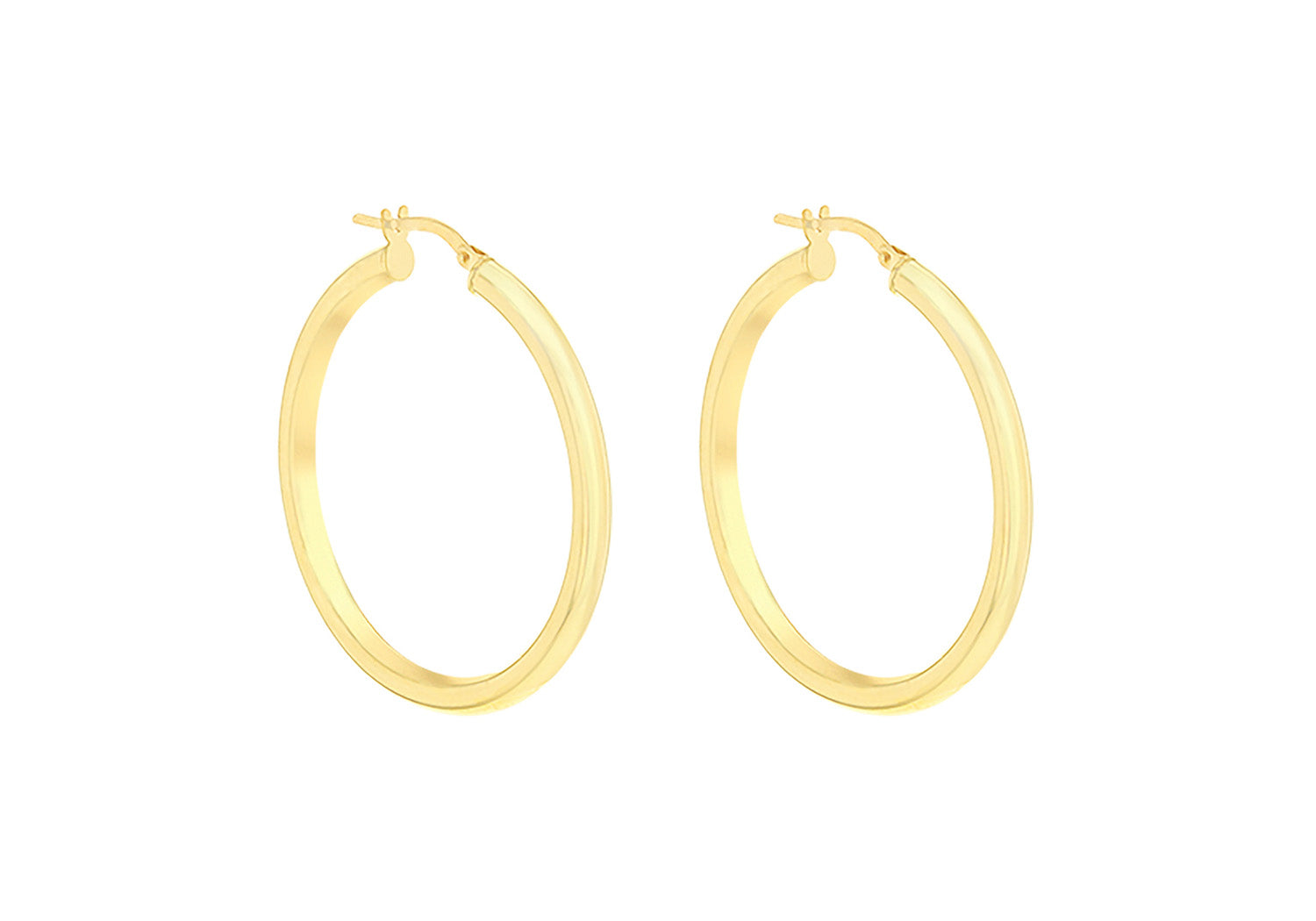 9K Yellow Gold 3mm Round Hoop Earrings 35mm