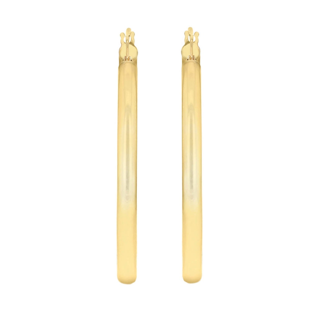 9K Yellow Gold 3mm Round Hoop Earrings 35mm