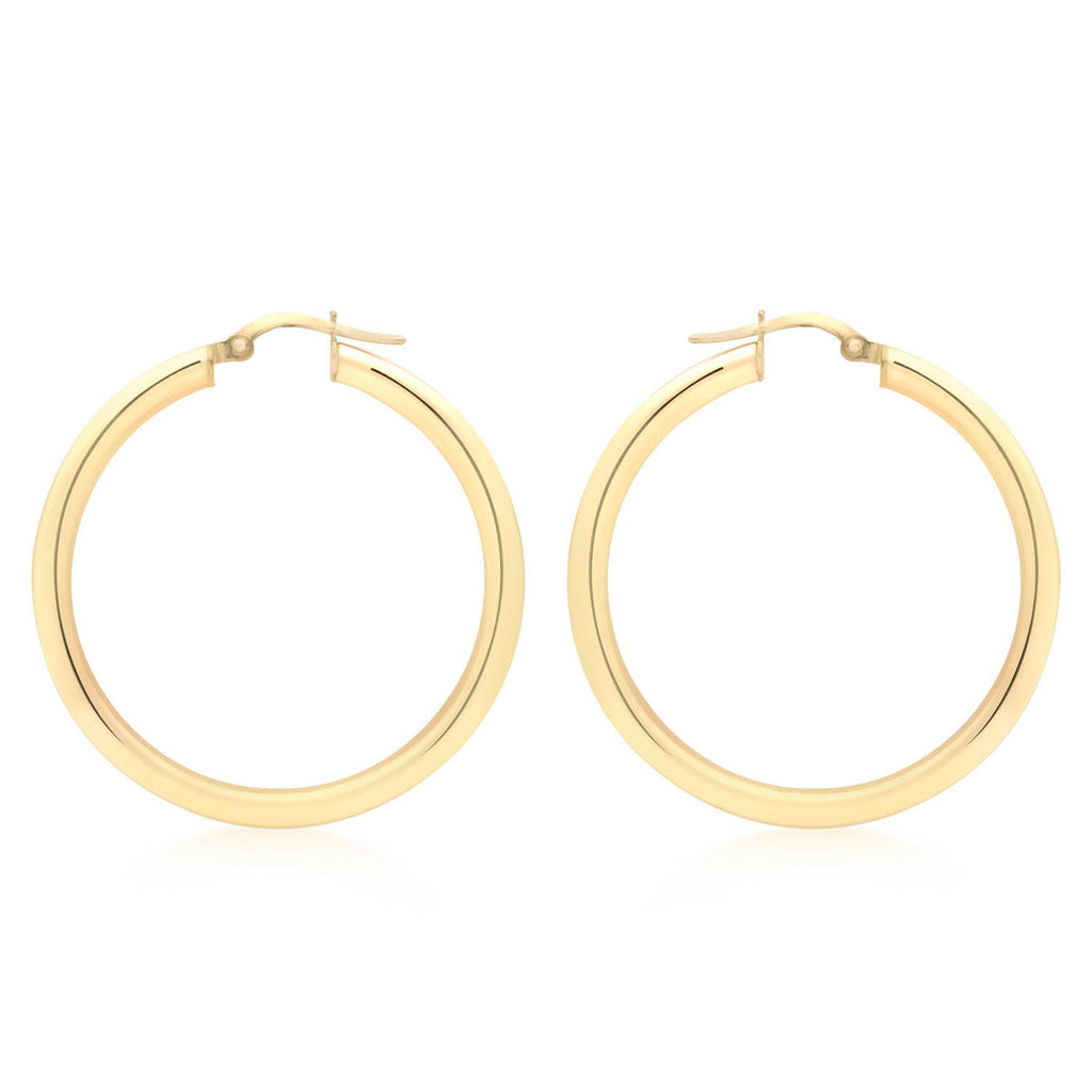 9K Yellow Gold 3mm Round Hoop Earrings 35mm