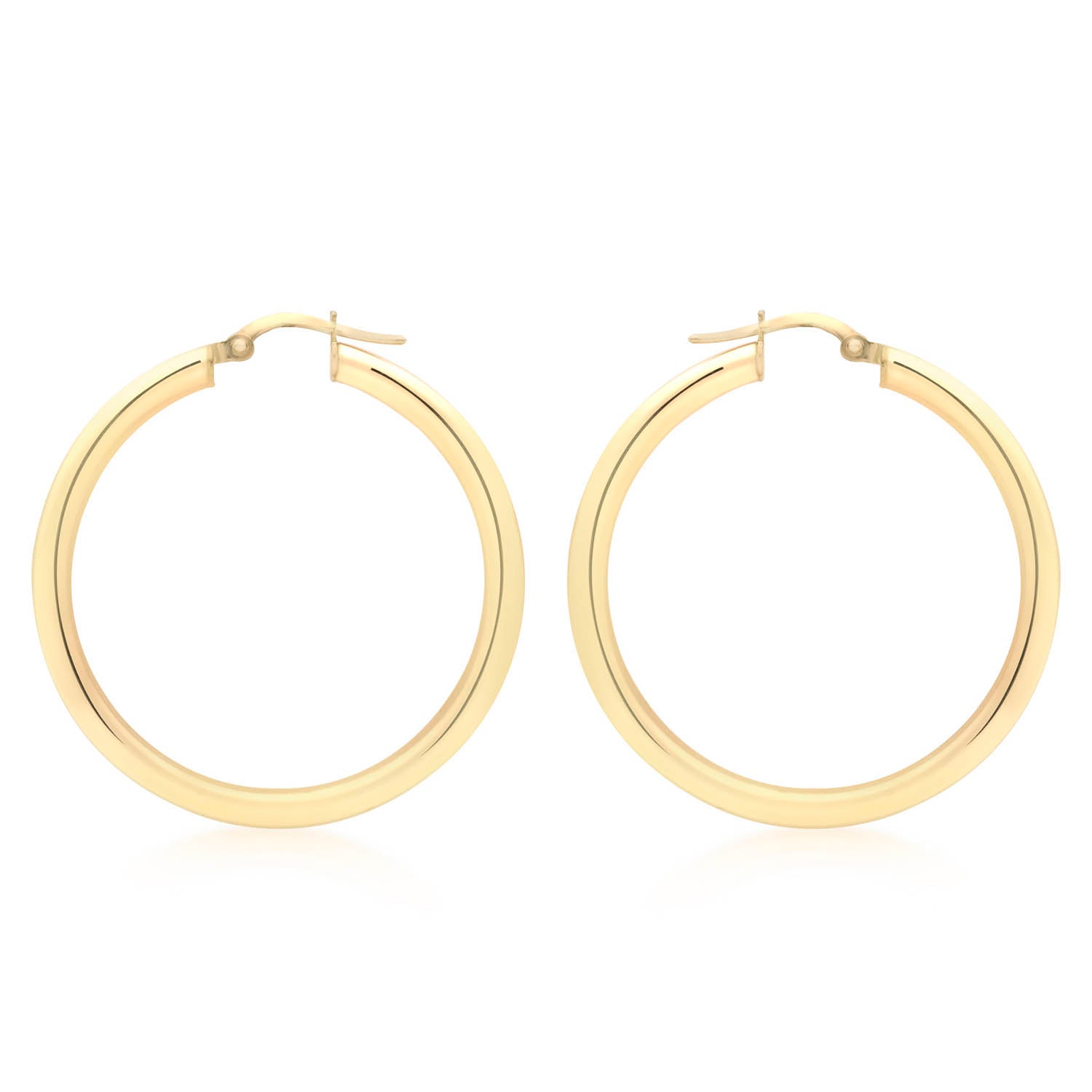 9K Yellow Gold 3mm Round Hoop Earrings 35mm