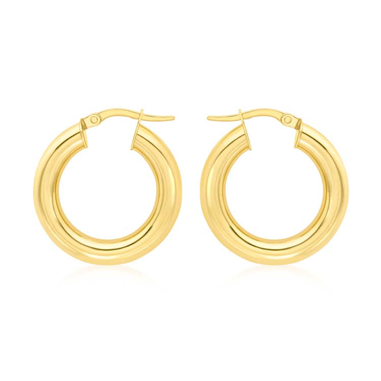 9K Yellow Gold Chunky Tube Creole Earrings 15mm