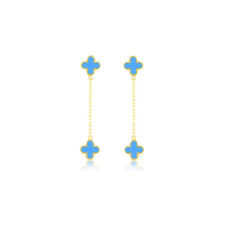 9K Yellow Gold Turquoise Petal Drop Earrings