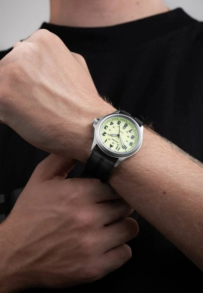 Sekonda Mens Black Silicone Strap Watch Luminous Cream Dial 43mm