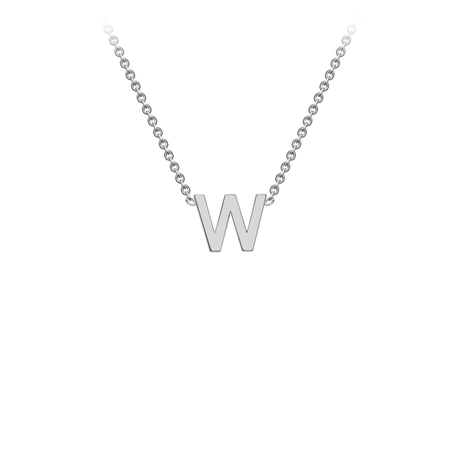 9K White Gold 'W' Initial Adjustable Letter Necklace 38/43cm