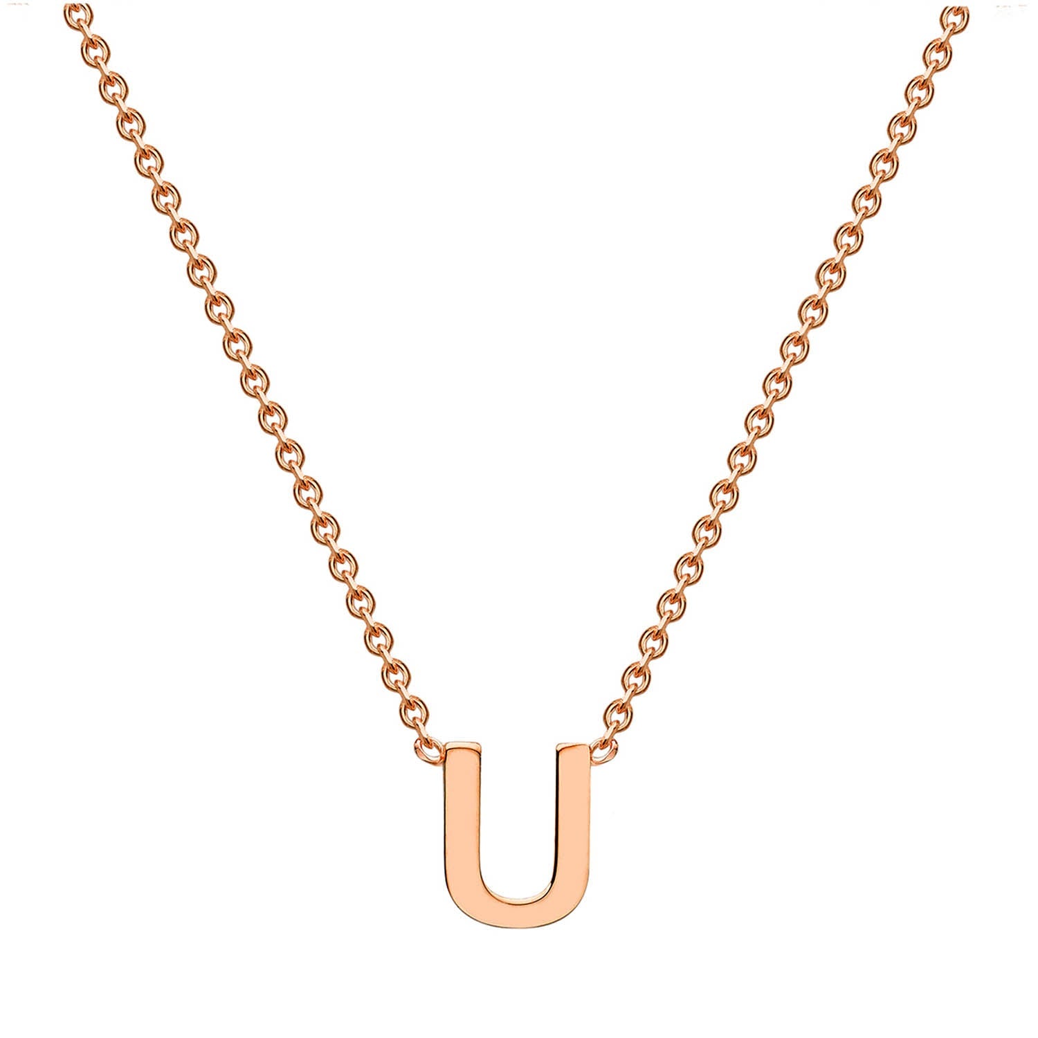 9K Rose Gold 'U' Initial Adjustable Letter Necklace 38/43cm