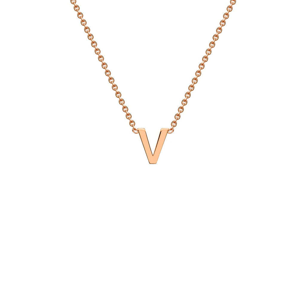 9K Rose Gold 'V' Initial Adjustable Letter Necklace 38/43cm