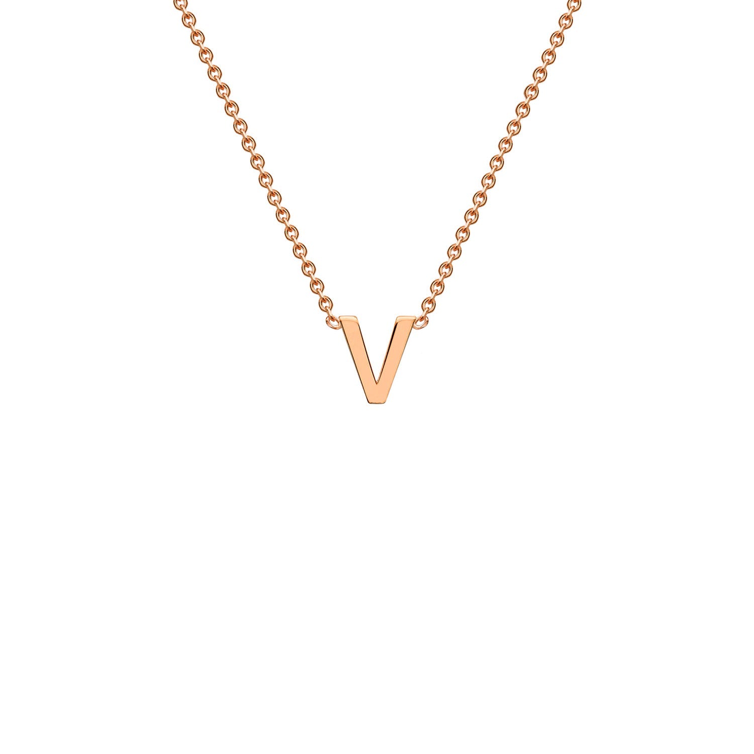 9K Rose Gold 'V' Initial Adjustable Letter Necklace 38/43cm