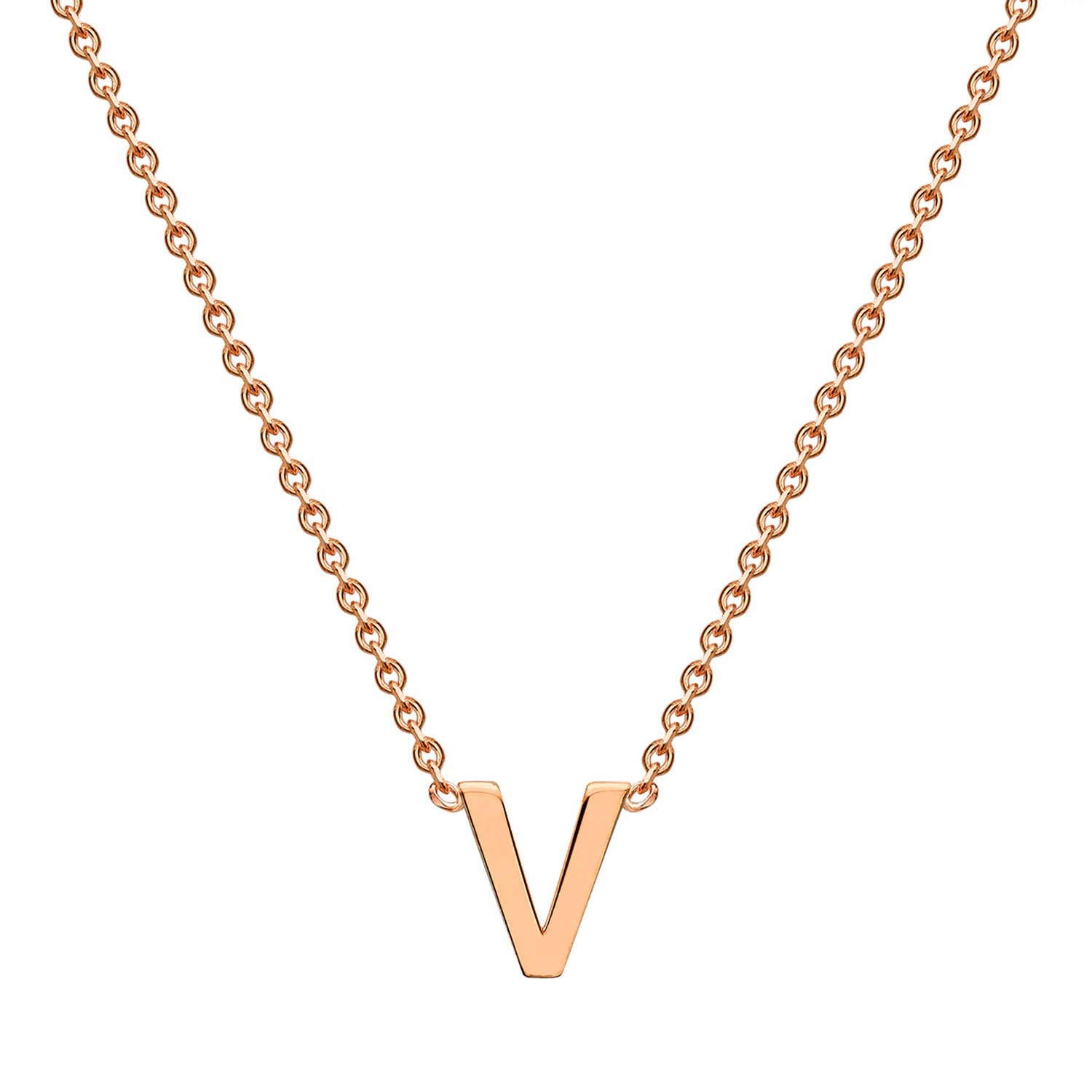 9K Rose Gold 'V' Initial Adjustable Letter Necklace 38/43cm