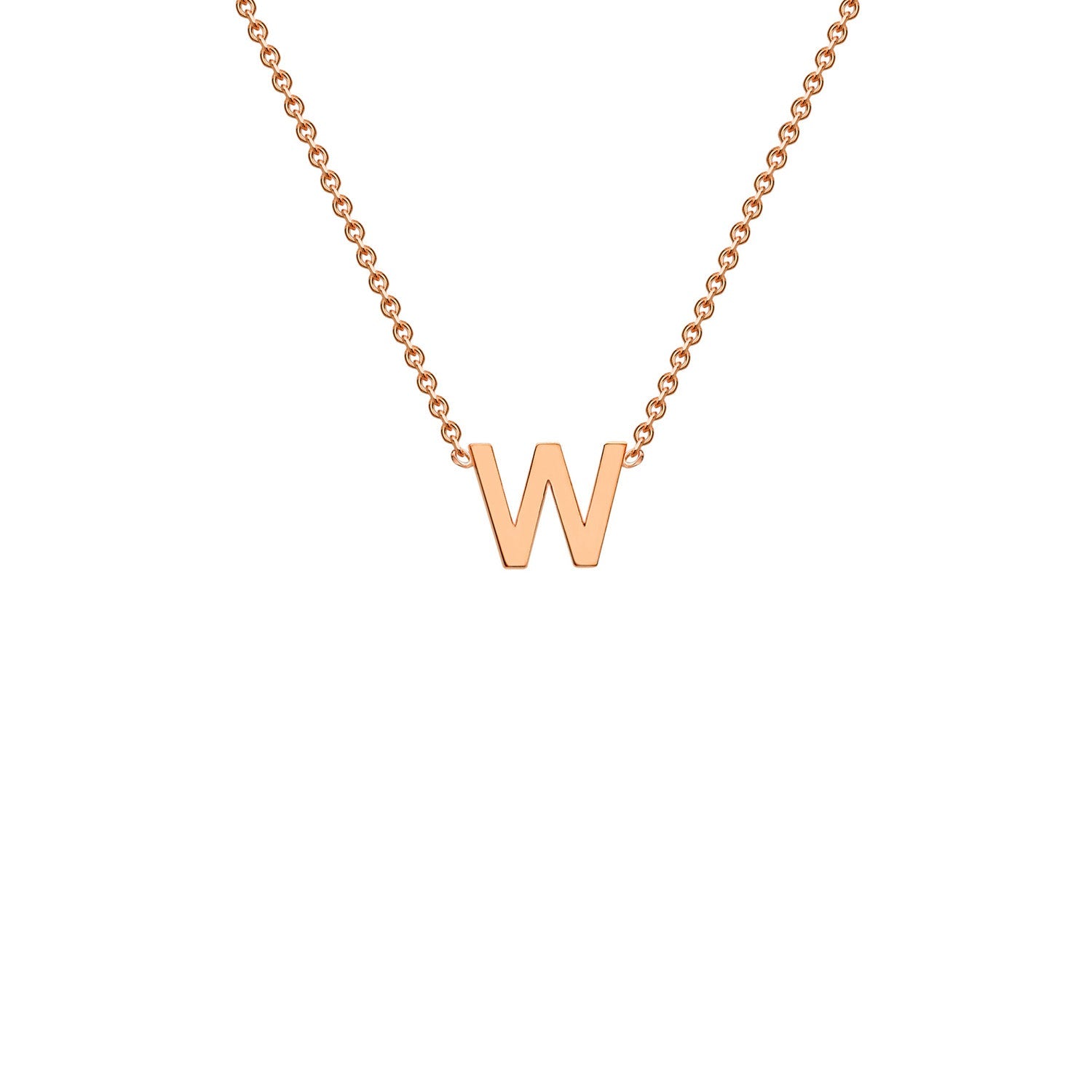 9K Rose Gold 'W' Initial Adjustable Letter Necklace 38/43cm