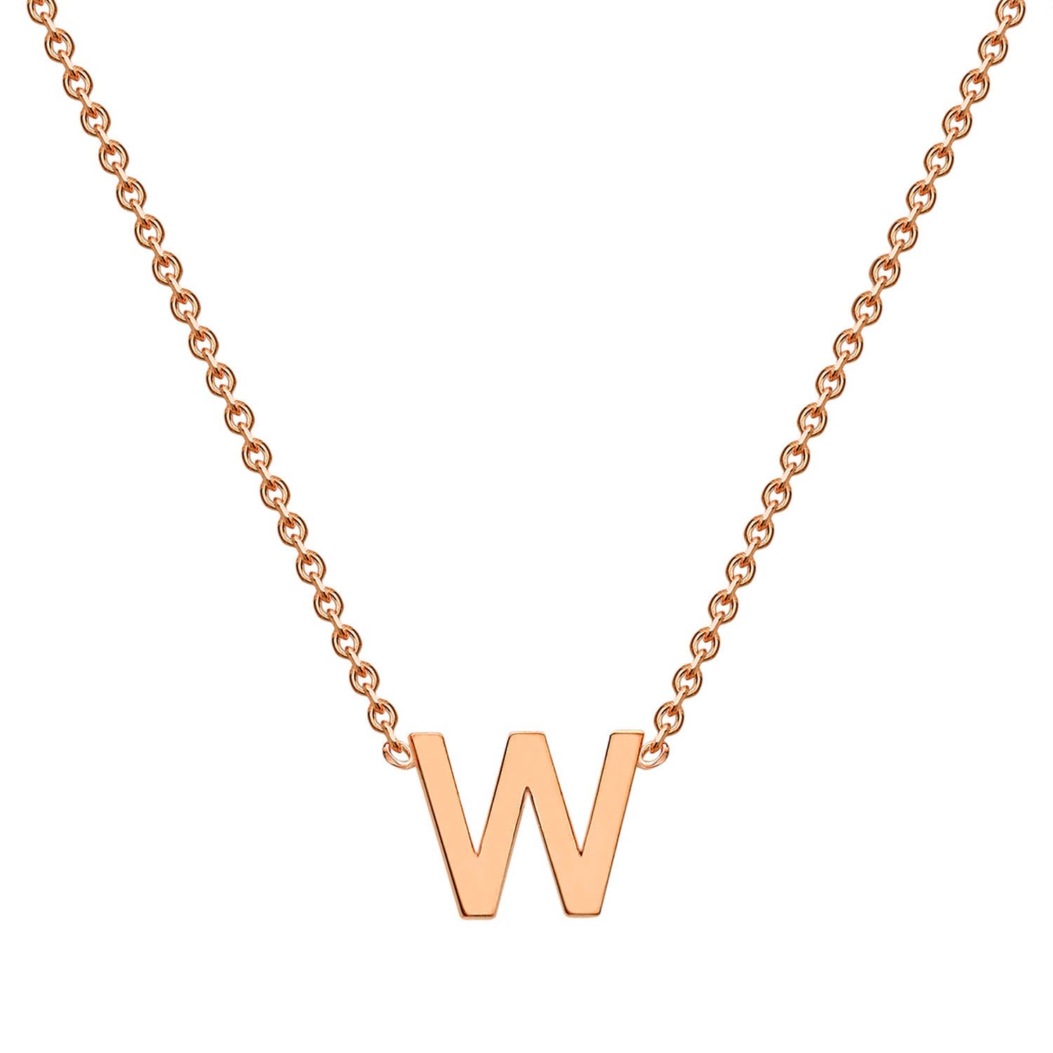 9K Rose Gold 'W' Initial Adjustable Letter Necklace 38/43cm