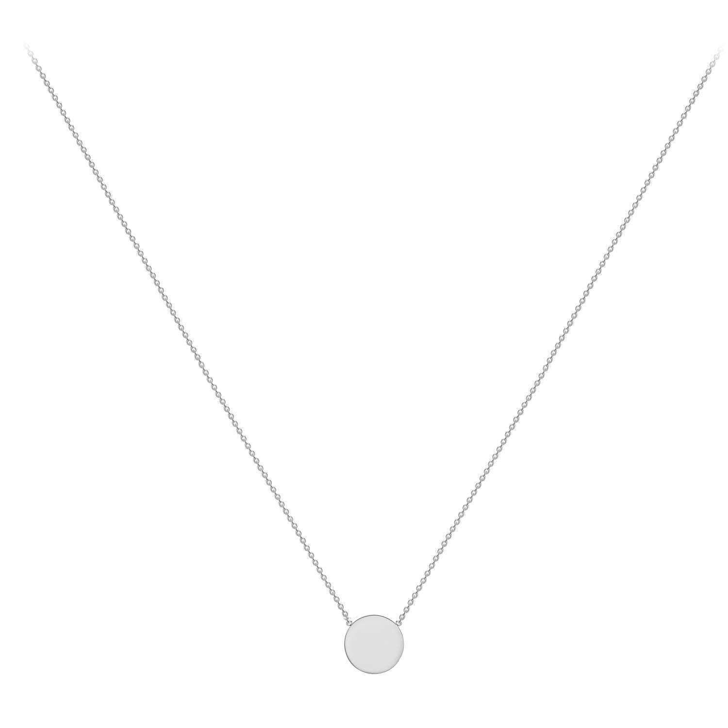 9K White Gold 10mm Disc Adjustable Necklace 41cm-43cm
