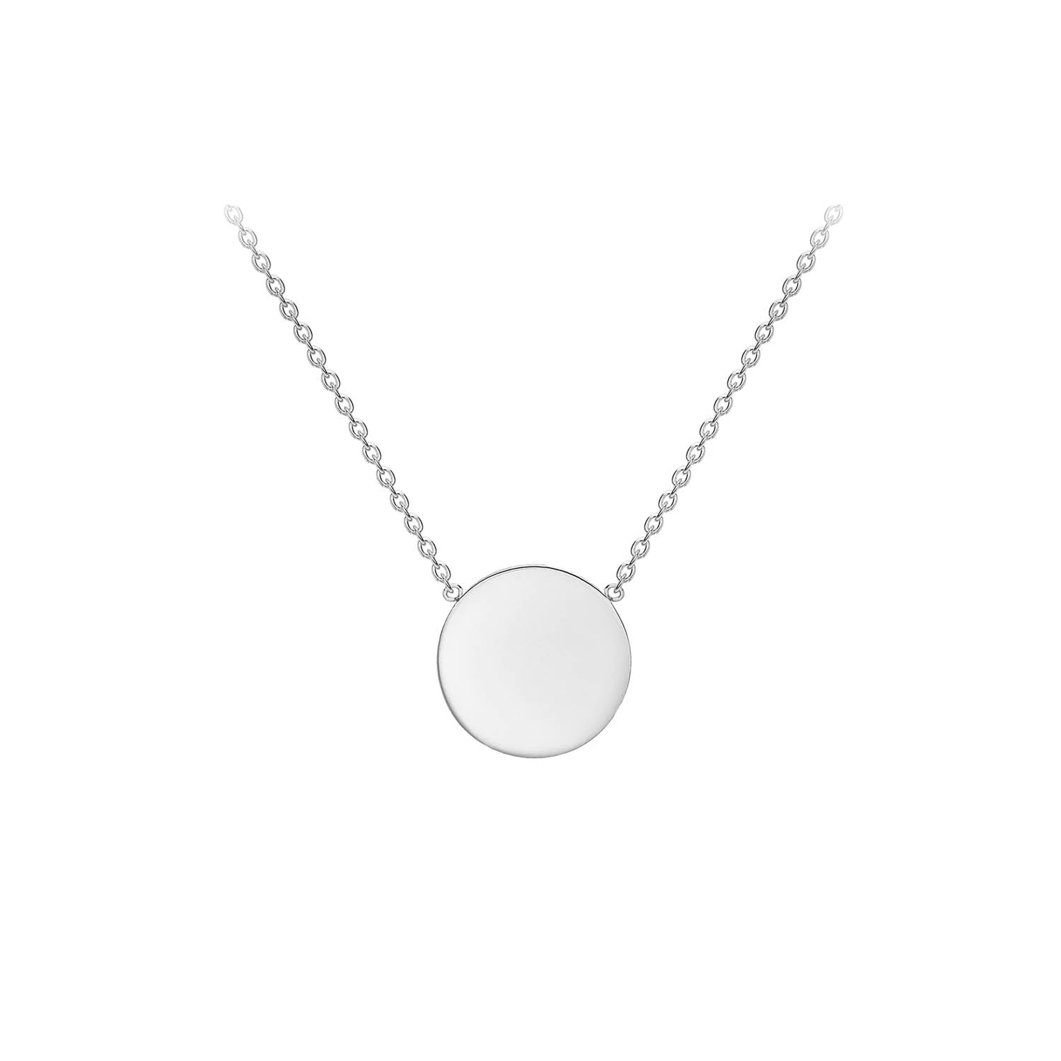 9K White Gold 10mm Disc Adjustable Necklace 41cm-43cm