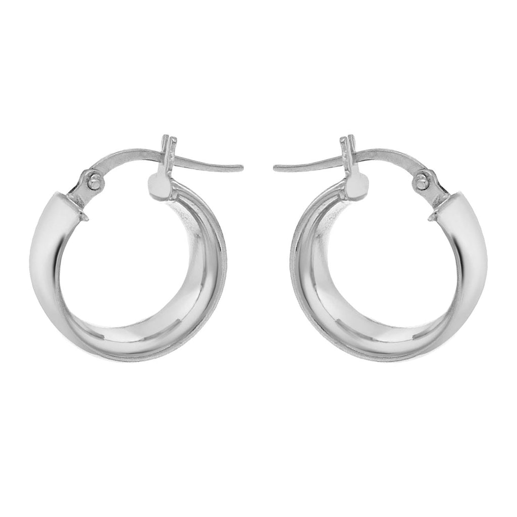 9K White Gold 6mm Band 14mm Creole Earrings