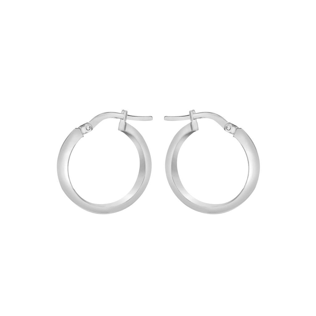 9K White Gold 3mm Rectangular-Tube 15mm Hoop Creole Earrings