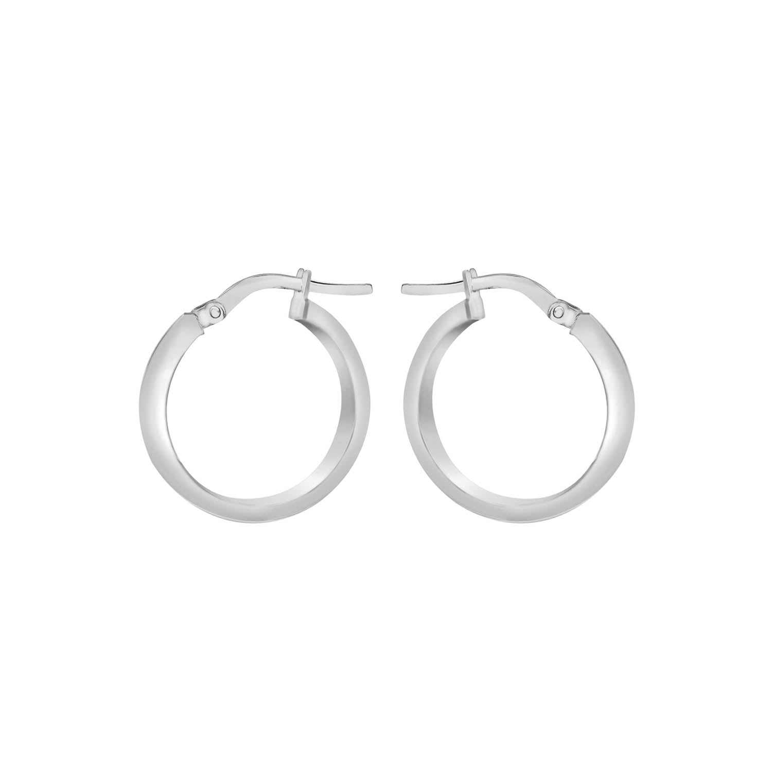 9K White Gold 3mm Rectangular-Tube 15mm Hoop Creole Earrings