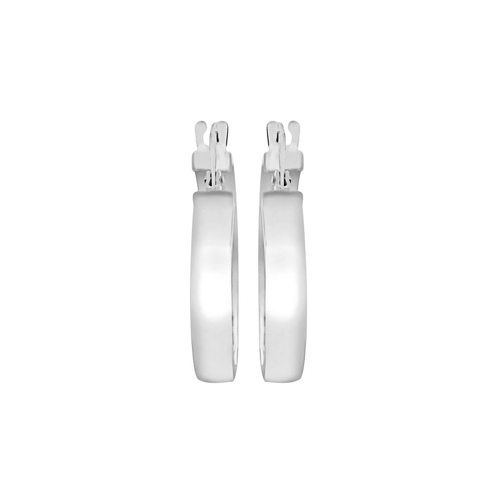 9K White Gold 3mm Rectangular-Tube 15mm Hoop Creole Earrings