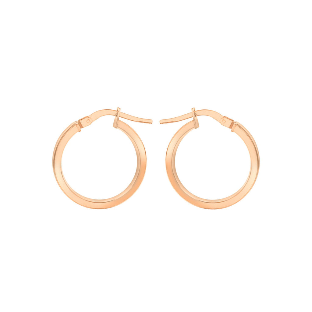 9K Rose Gold 3mm Rectangular-Tube 15mm Hoop Creole Earrings